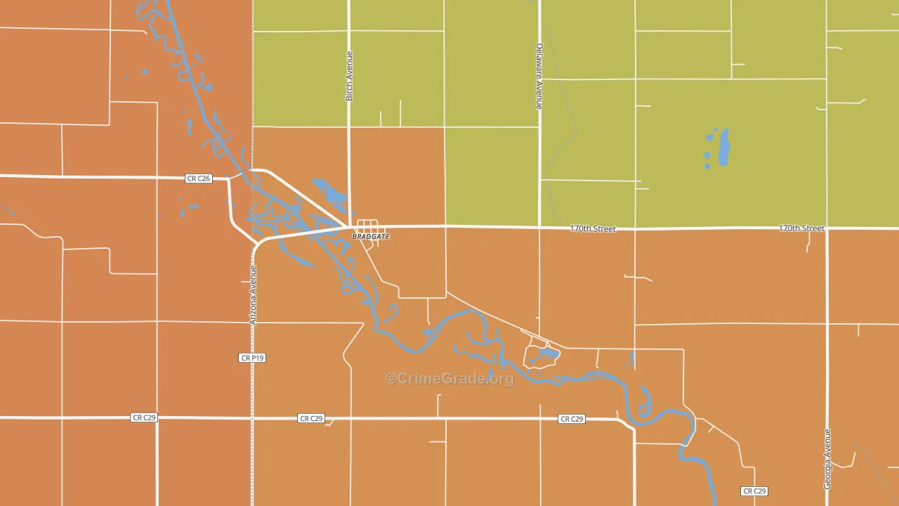 Bradgate, IA Map of Robbery Rates
