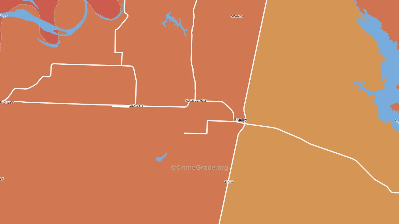 Bradley, AR Map of Robbery Rates