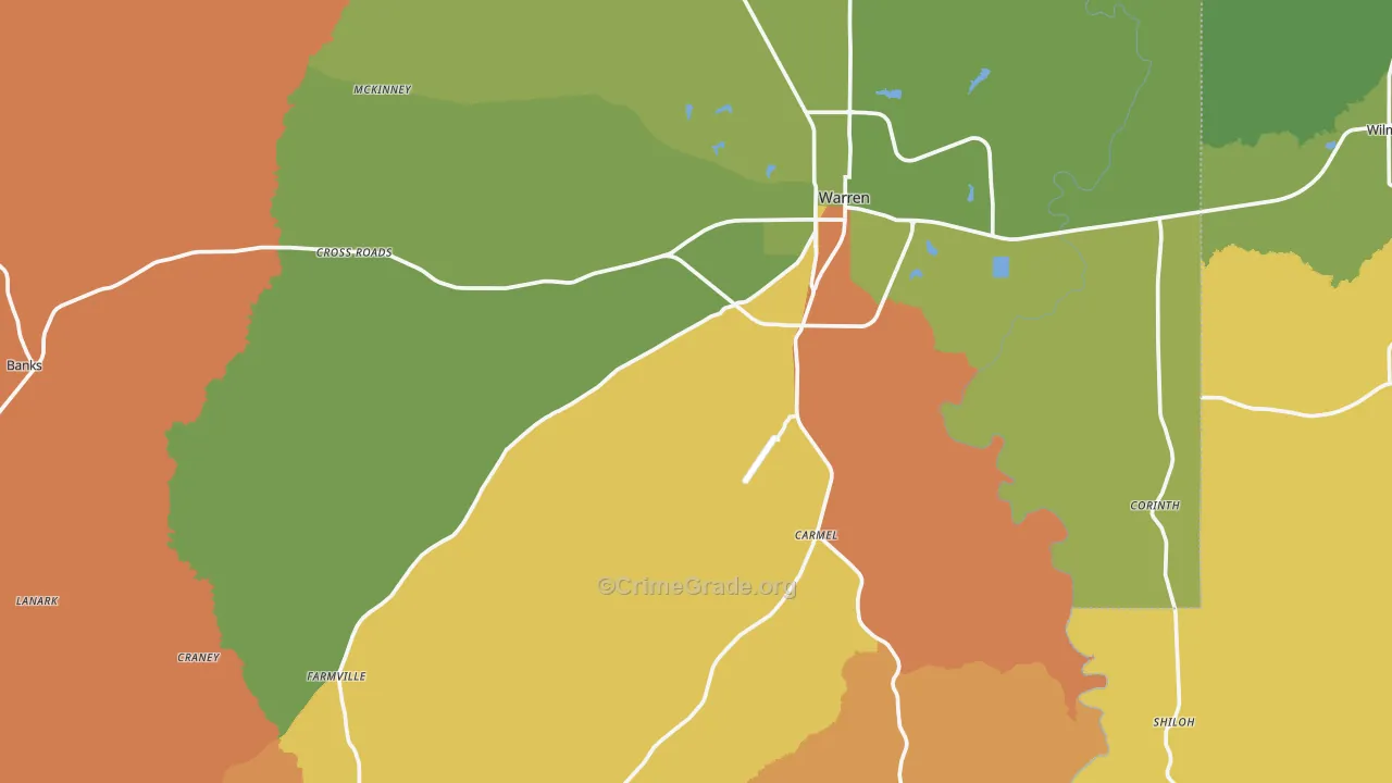 Bradley County, AR Map of Robbery Rates