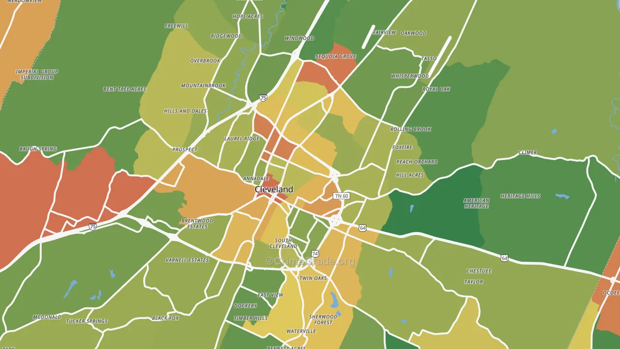 Bradley County, TN Map of Robbery Rates