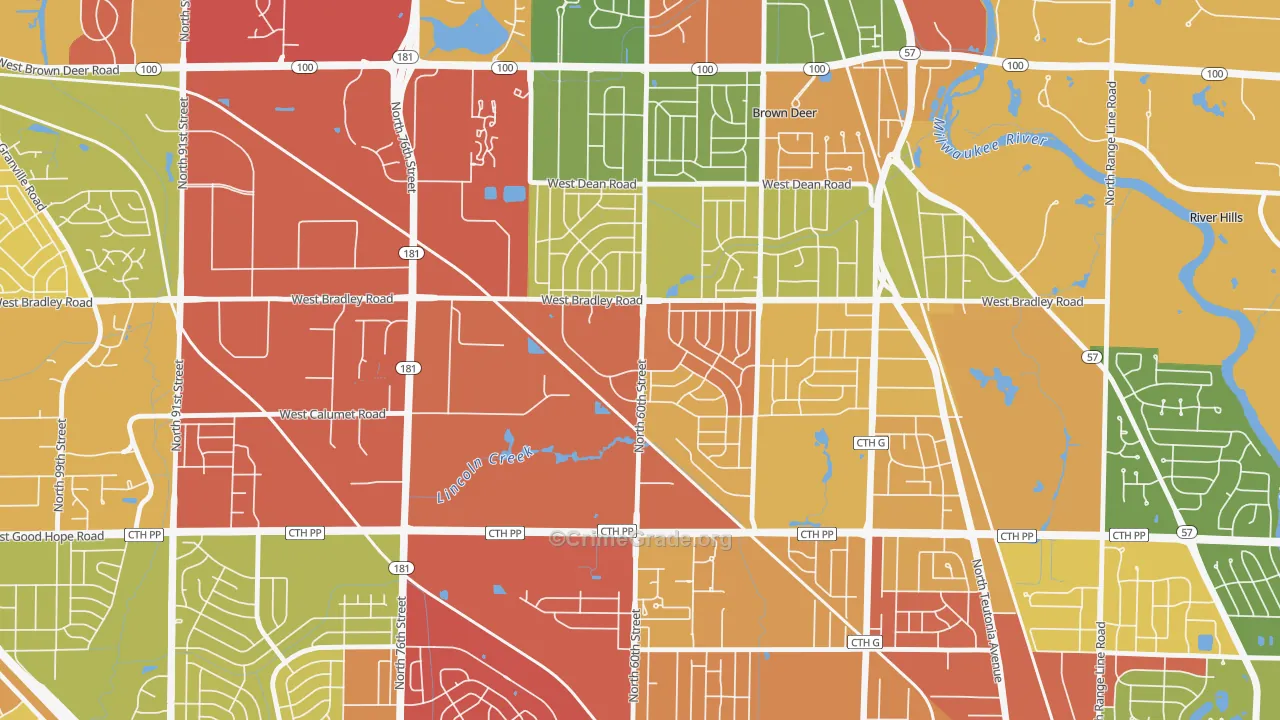Bradley Estates, Milwaukee, WI Map of Robbery Rates