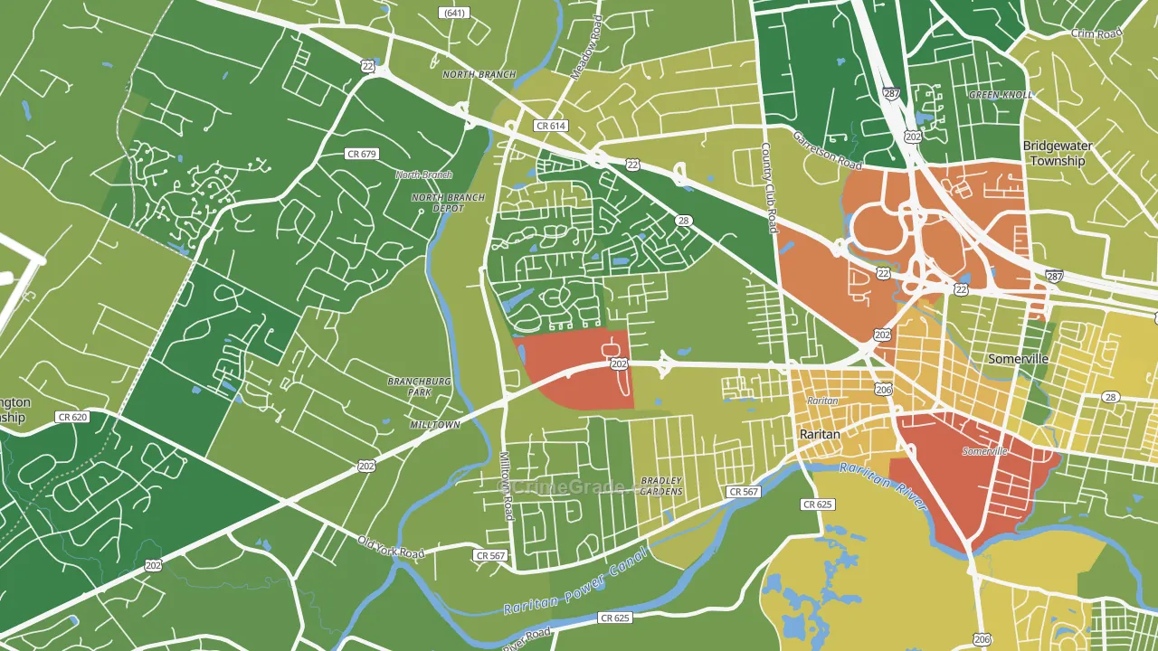 Bradley Gardens, NJ Map of Robbery Rates