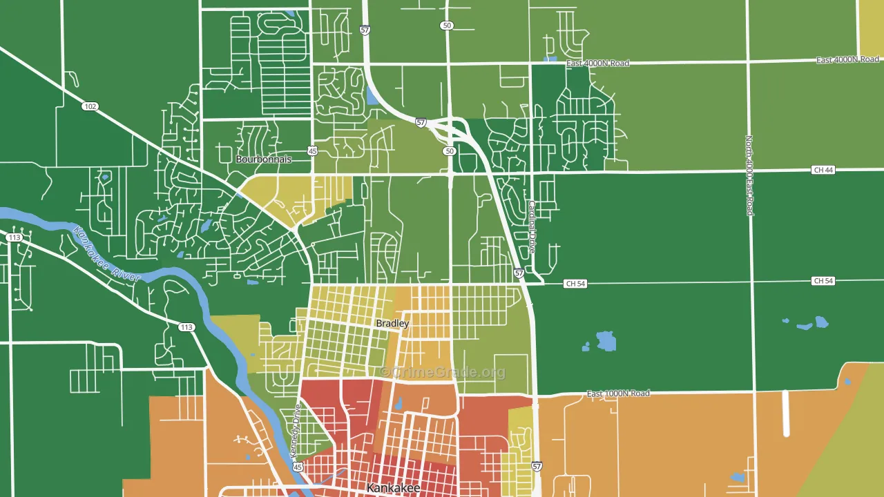 Bradley, IL Map of Robbery Rates