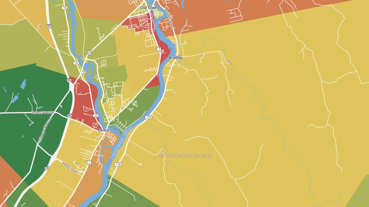 Bradley, ME Map of Robbery Rates
