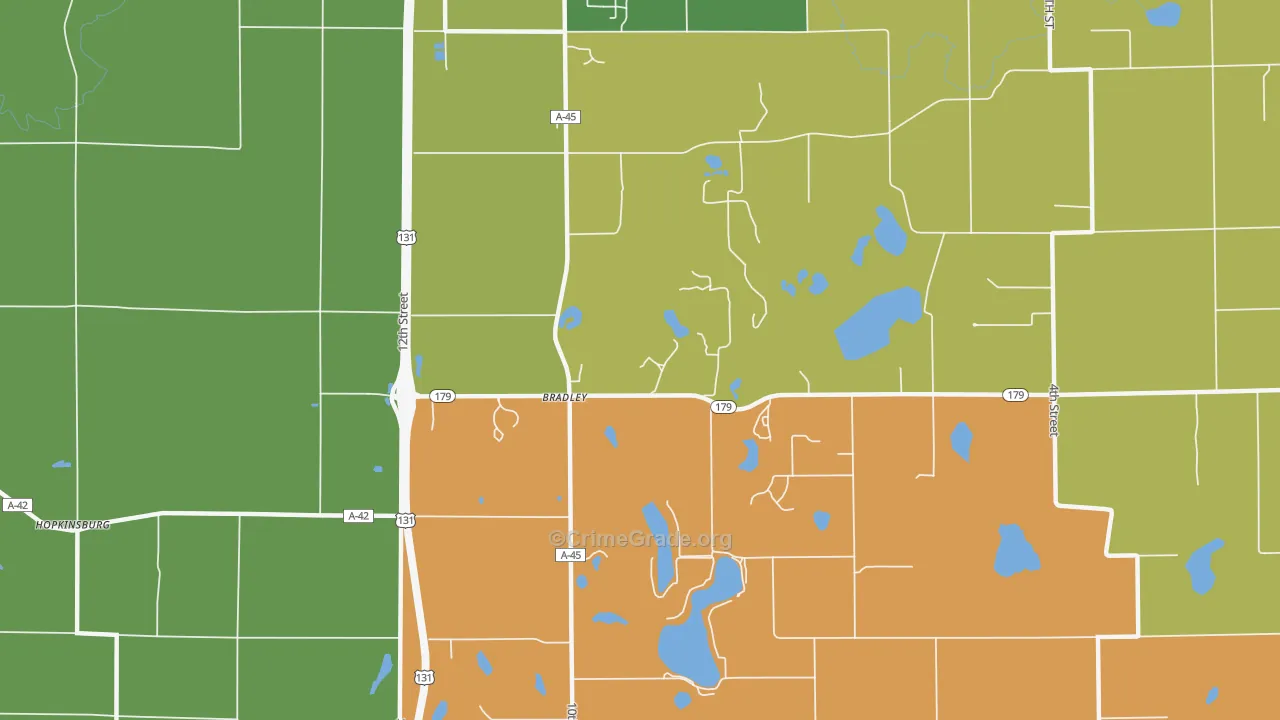 Bradley, MI Map of Robbery Rates