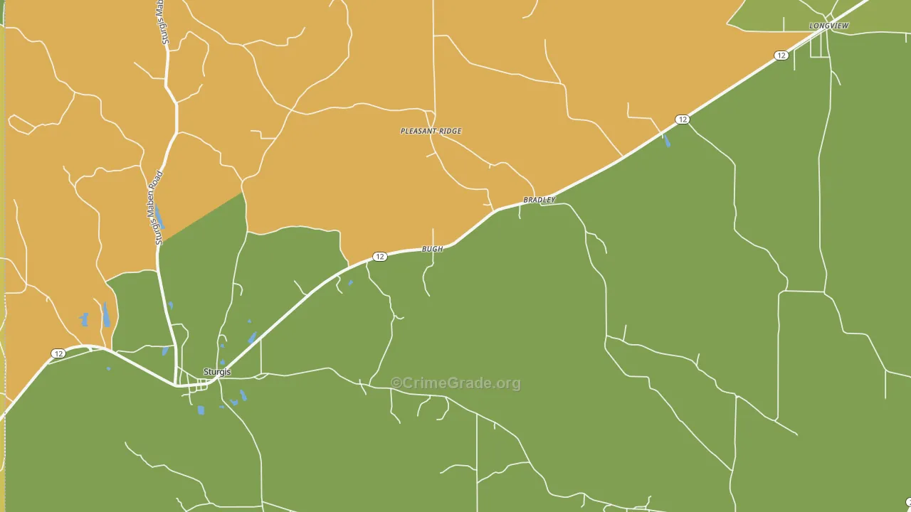 Bradley, MS Map of Robbery Rates