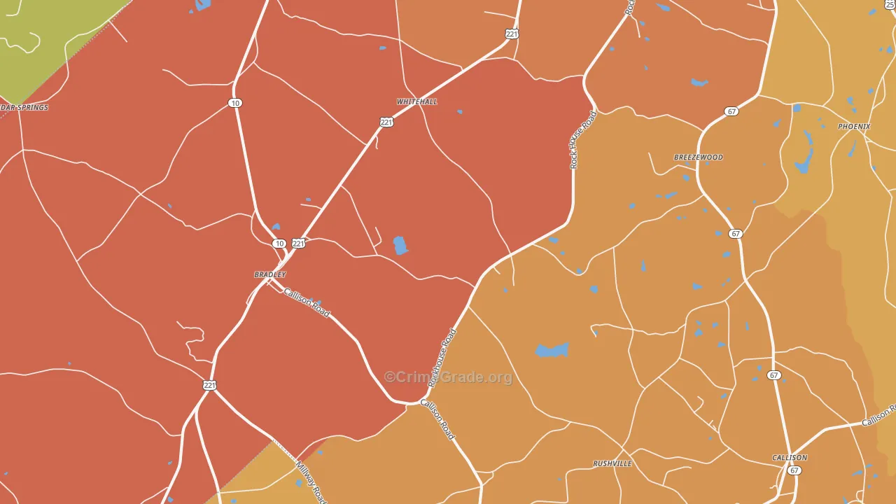 Bradley, SC Map of Robbery Rates