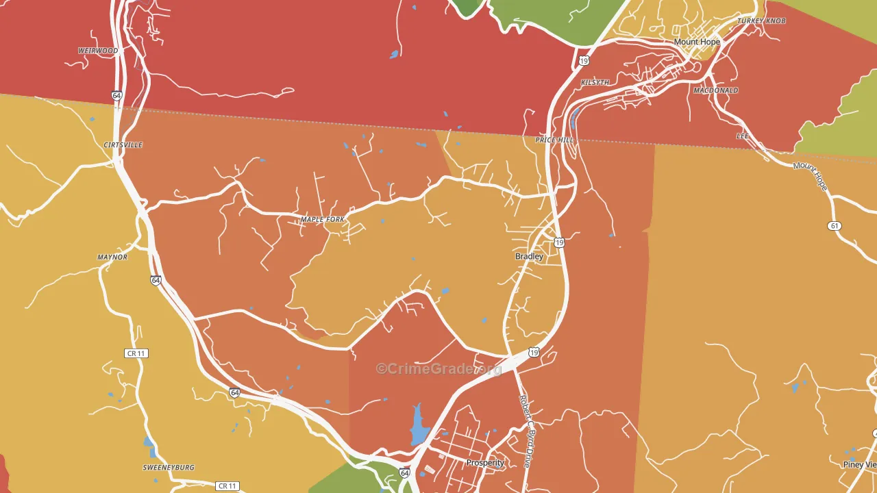 Bradley, WV Map of Robbery Rates