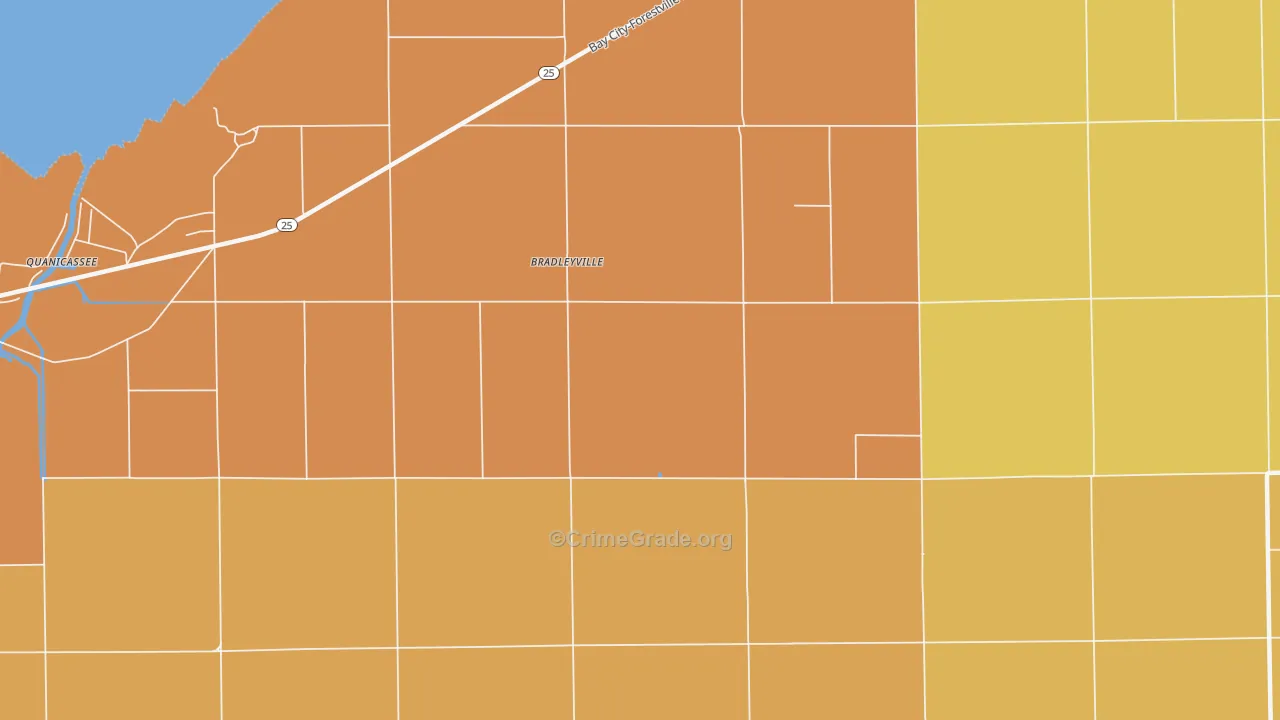 Bradleyville, MI Map of Robbery Rates