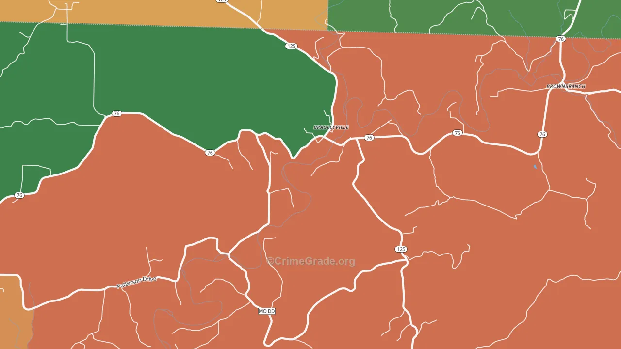 Bradleyville, MO Map of Robbery Rates