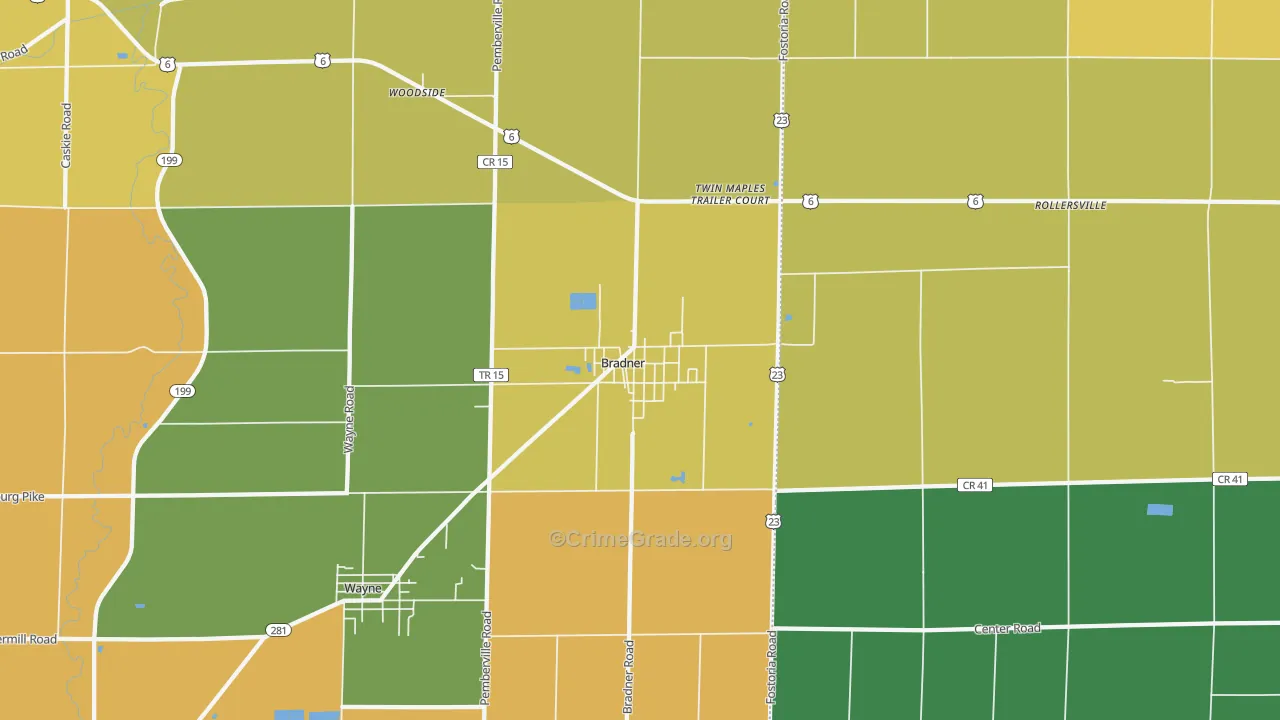Bradner, OH Map of Robbery Rates