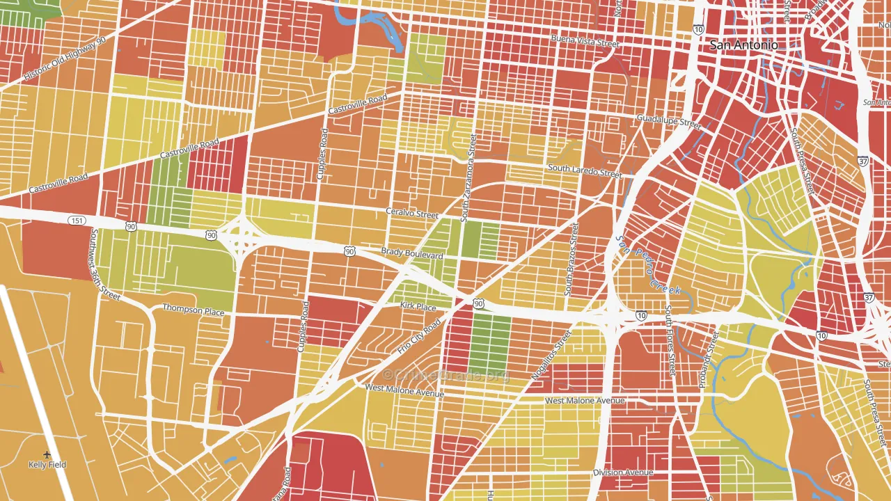 Brady Gardens, San Antonio, TX Map of Robbery Rates