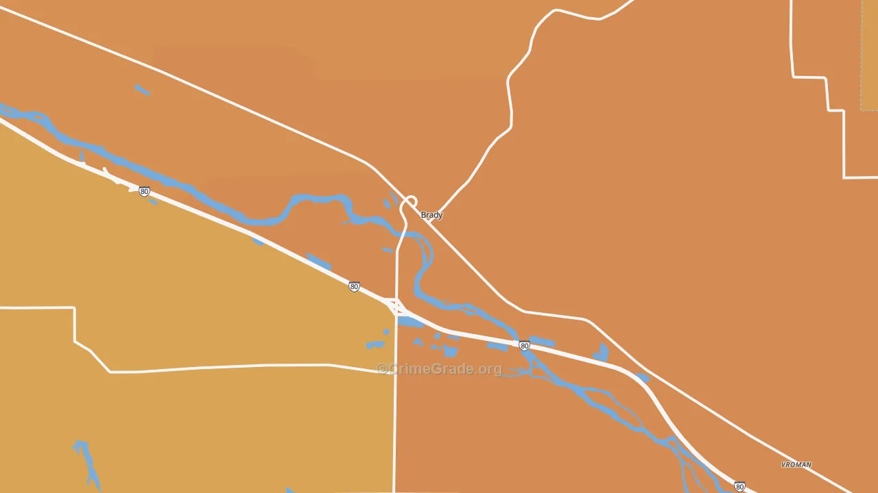 Brady, NE Map of Robbery Rates
