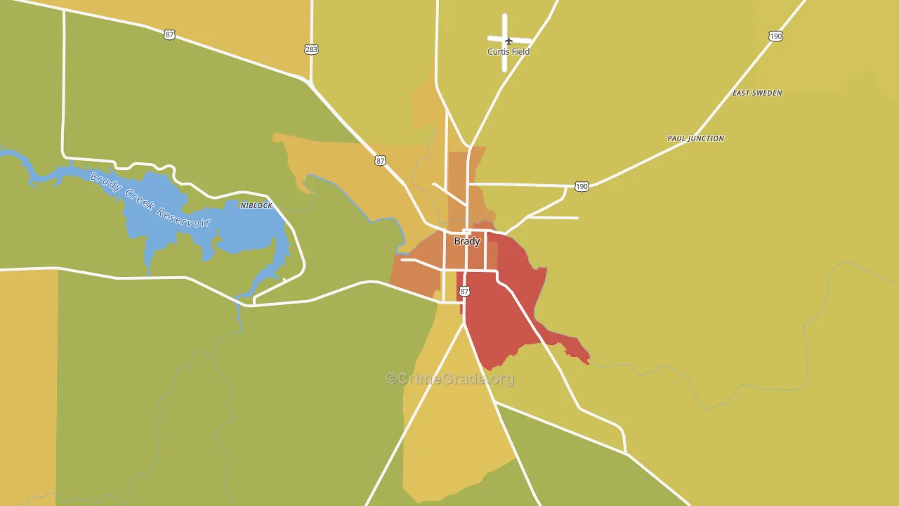 Brady, TX Map of Robbery Rates