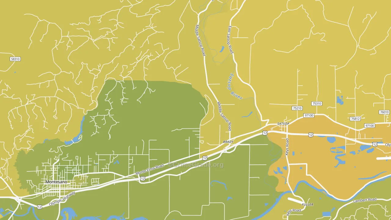 Brady, WA Map of Robbery Rates