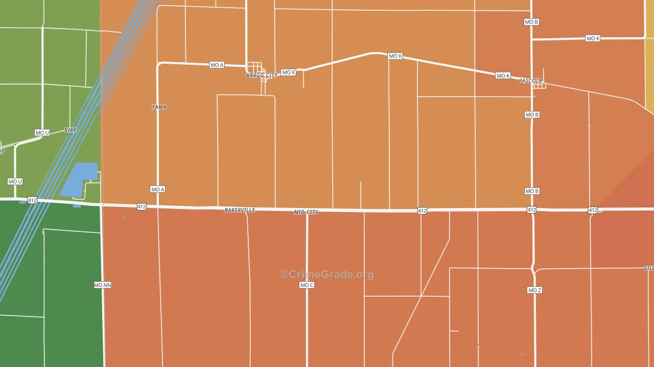 Bragg City, MO Map of Robbery Rates