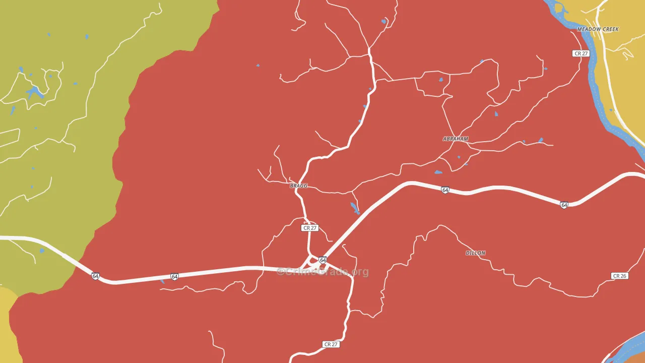 Bragg, WV Map of Robbery Rates