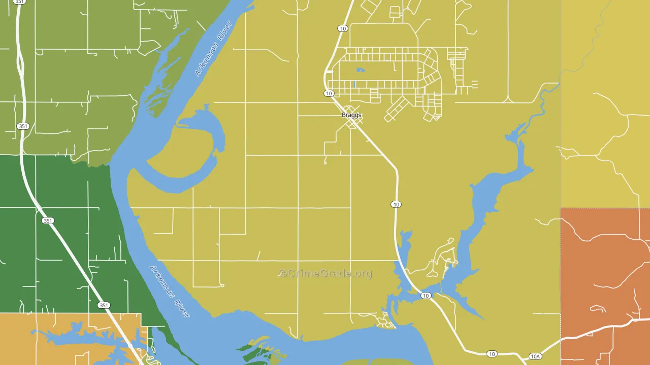 Braggs, OK Map of Robbery Rates