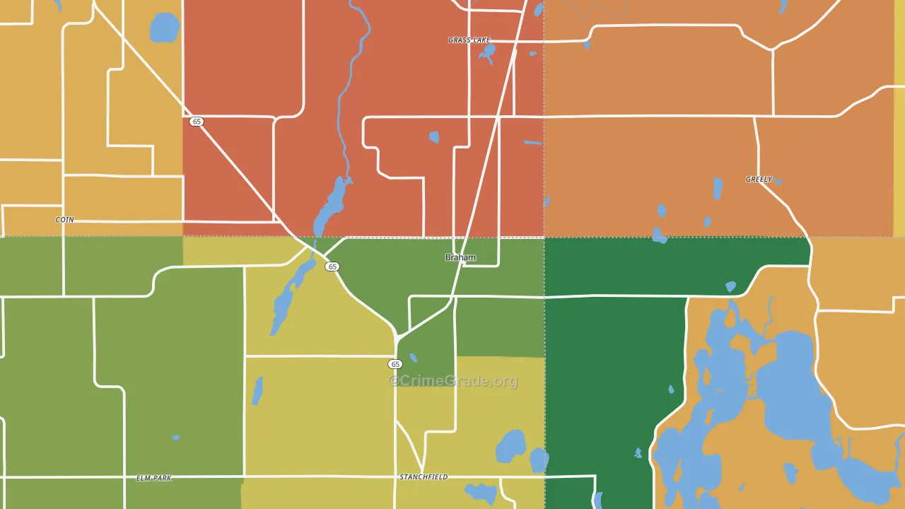 Braham, MN Map of Robbery Rates