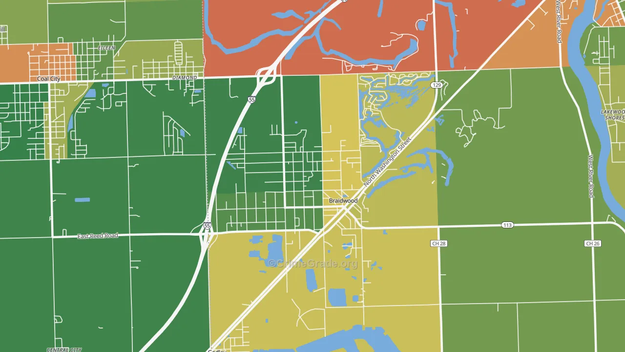 Braidwood, IL Map of Robbery Rates