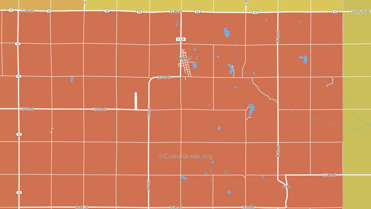 Brainard, NE Map of Robbery Rates