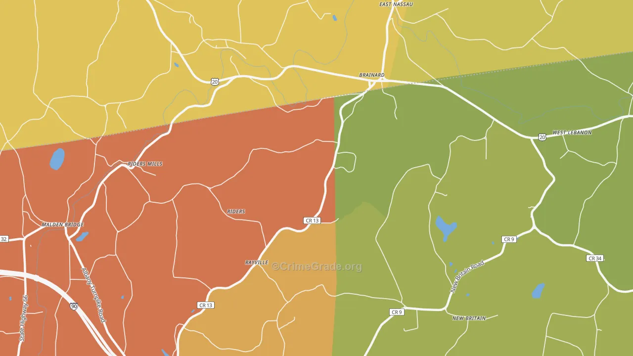 Brainard, NY Map of Robbery Rates