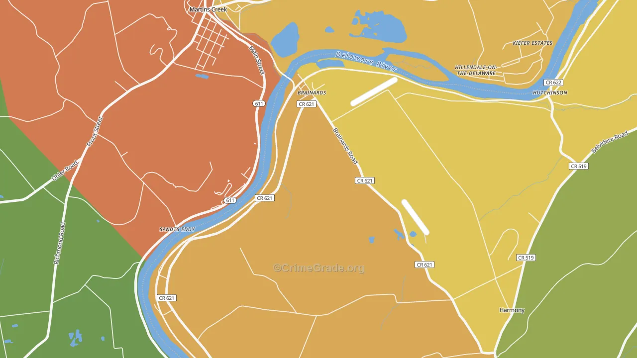 Brainards, NJ Map of Robbery Rates