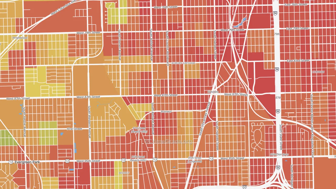 Brainerd, Chicago, IL Map of Robbery Rates