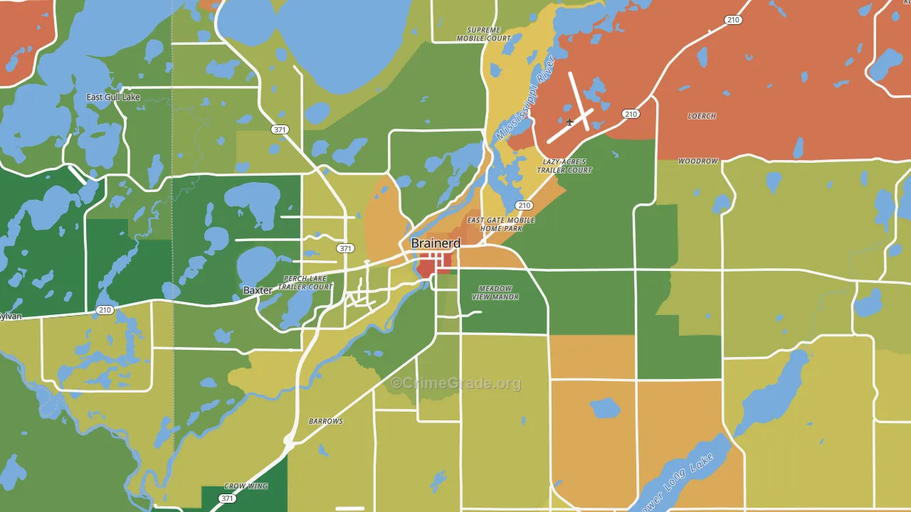 Brainerd, MN Map of Robbery Rates