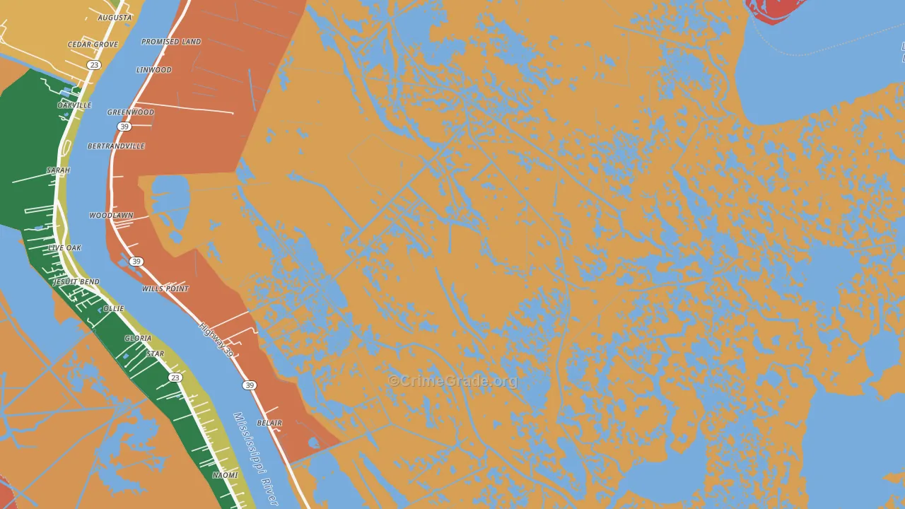 Braithwaite, LA Map of Robbery Rates