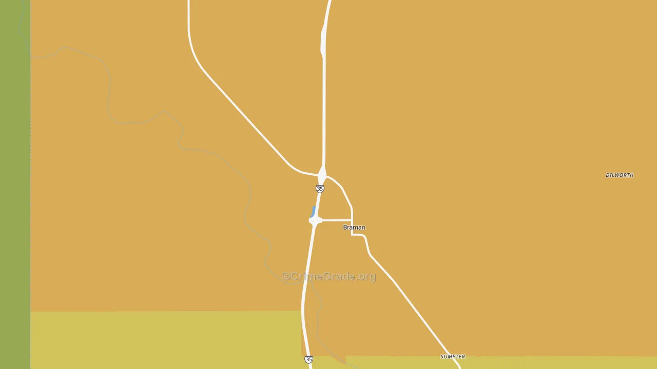 Braman, OK Map of Robbery Rates