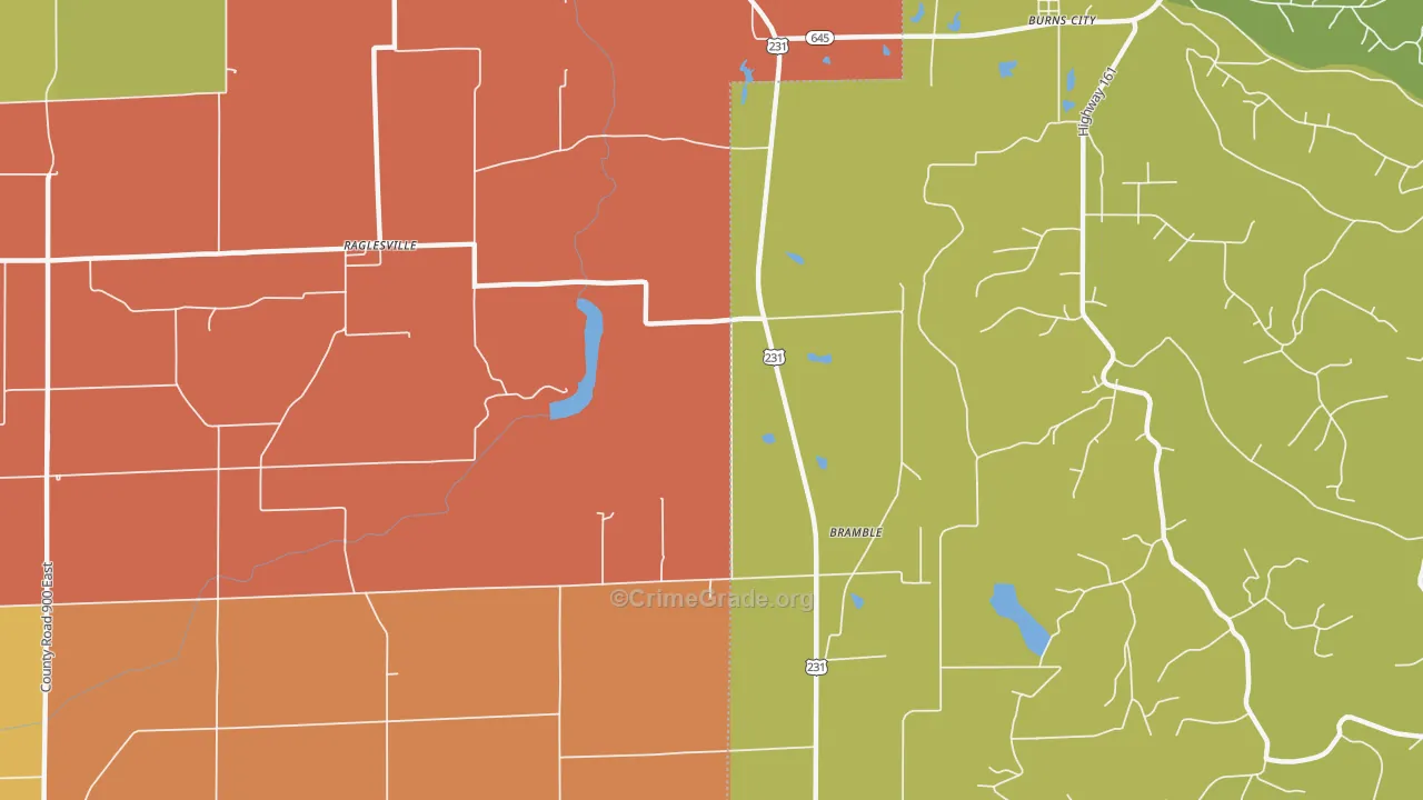 Bramble, IN Map of Robbery Rates