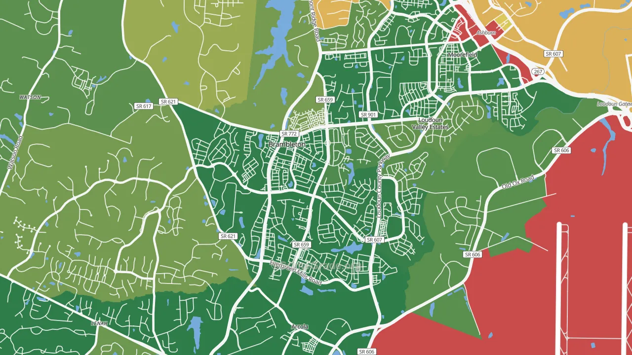 Brambleton, VA Map of Robbery Rates