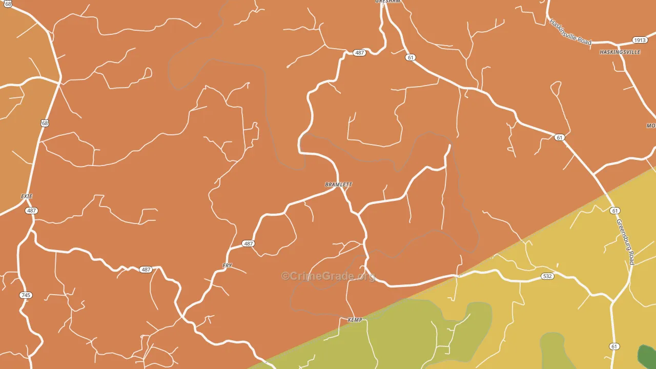Bramlett, KY Map of Robbery Rates
