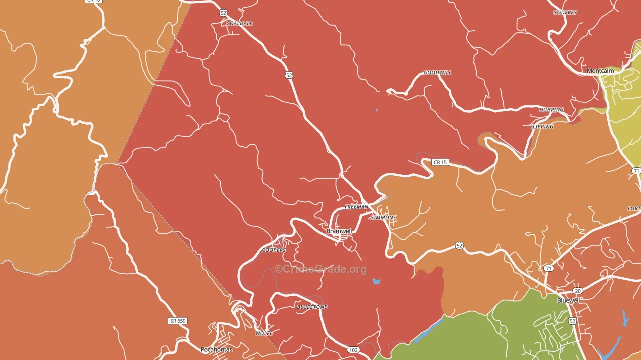 Bramwell, WV Map of Robbery Rates