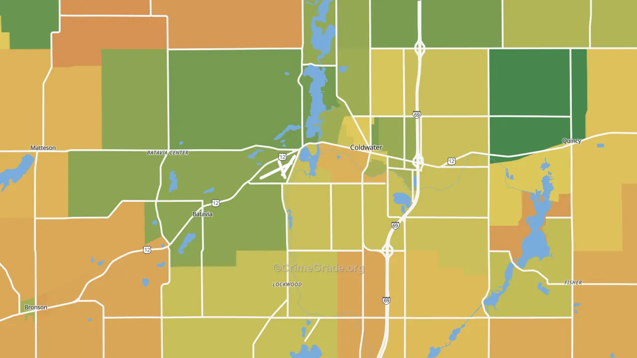 Branch County, MI Map of Robbery Rates