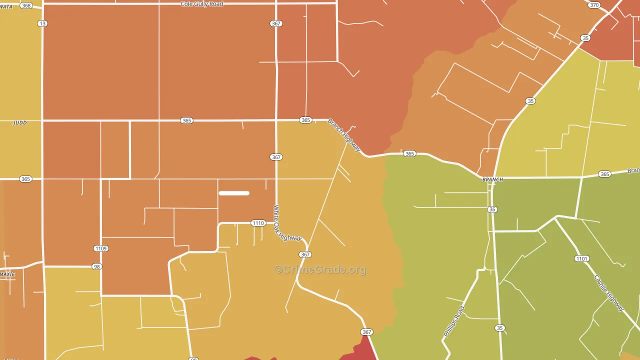 Branch, LA Map of Robbery Rates