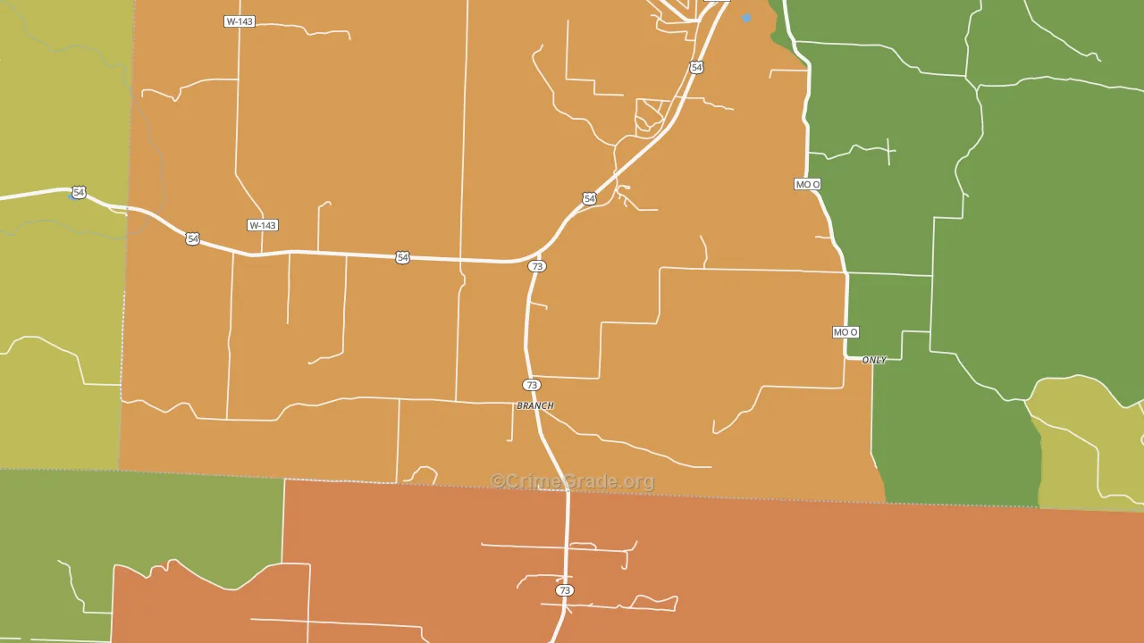 Branch, MO Map of Robbery Rates
