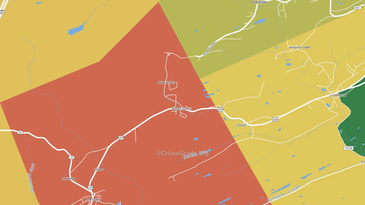 Branchdale, PA Map of Robbery Rates