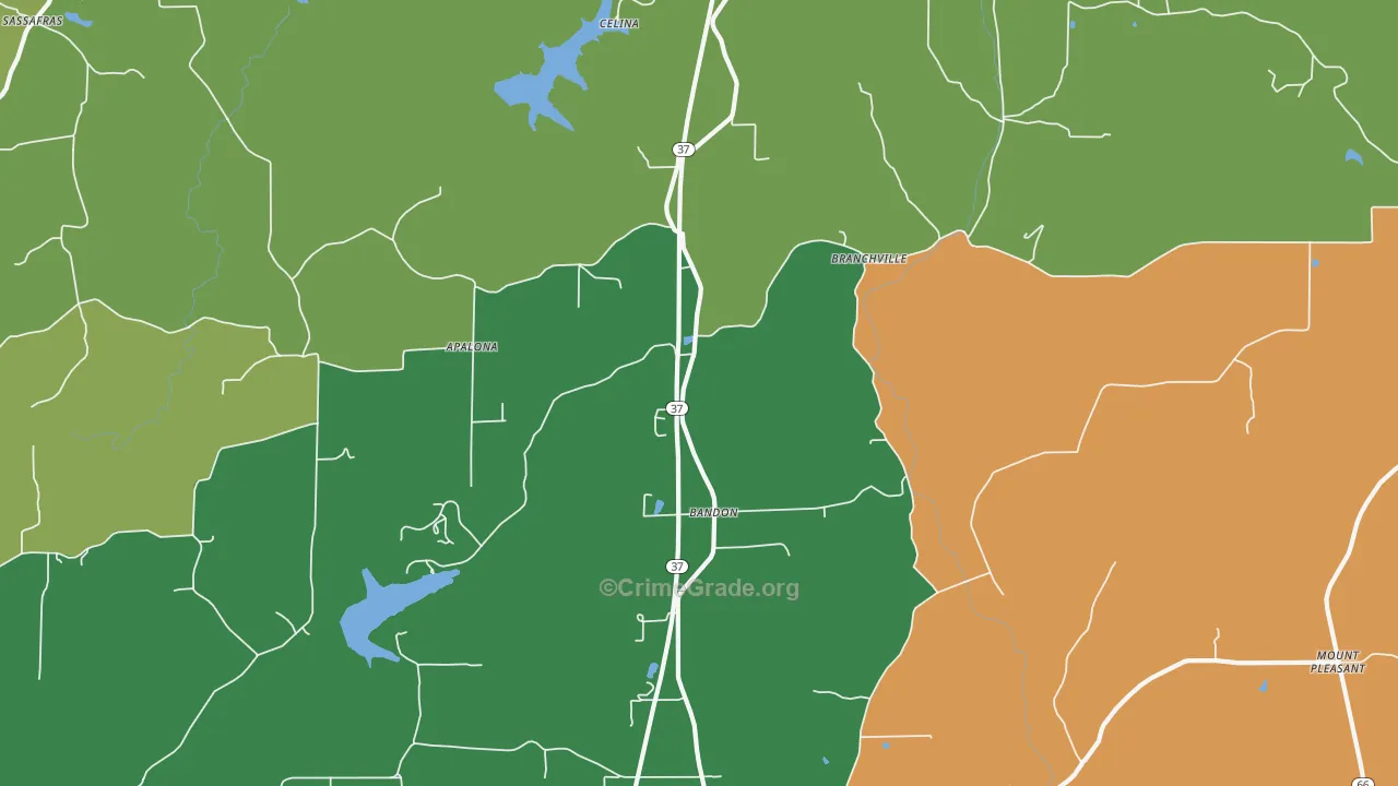 Branchville, IN Map of Robbery Rates