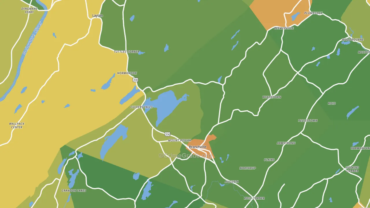Branchville, NJ Map of Robbery Rates