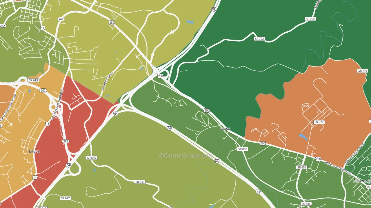 Brand, VA Map of Robbery Rates