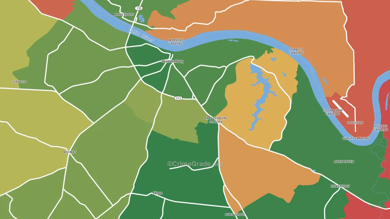 Brandenburg, KY Map of Robbery Rates