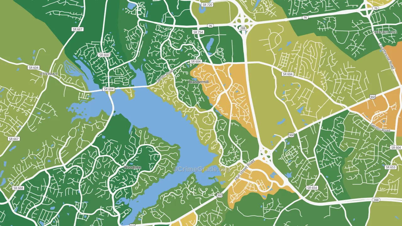 Brandermill, VA Map of Robbery Rates
