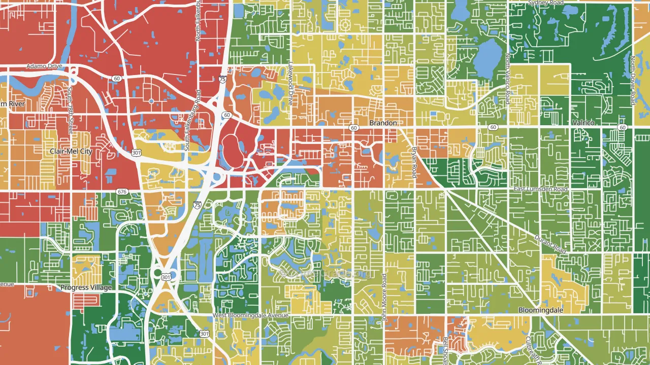 Brandon, FL Map of Robbery Rates