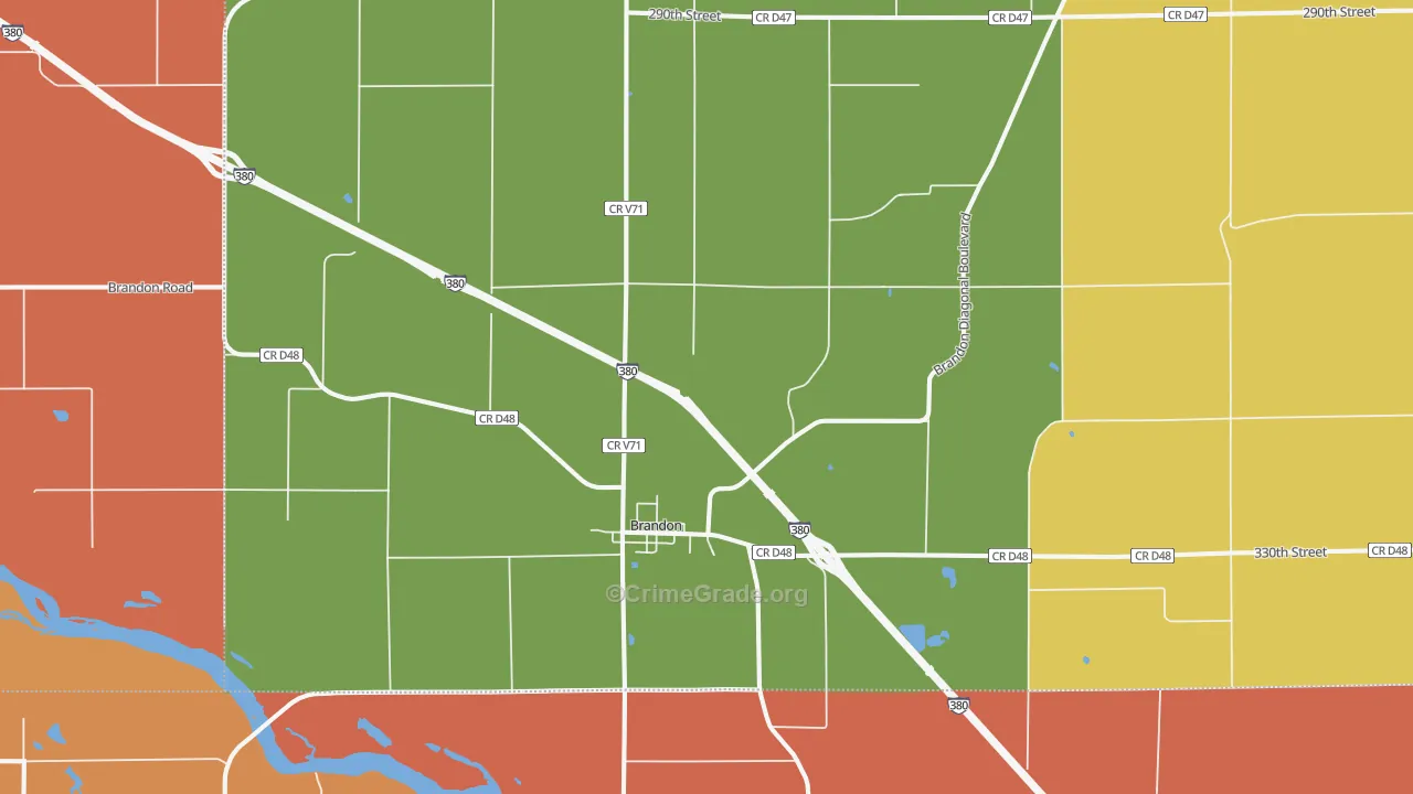 Brandon, IA Map of Robbery Rates