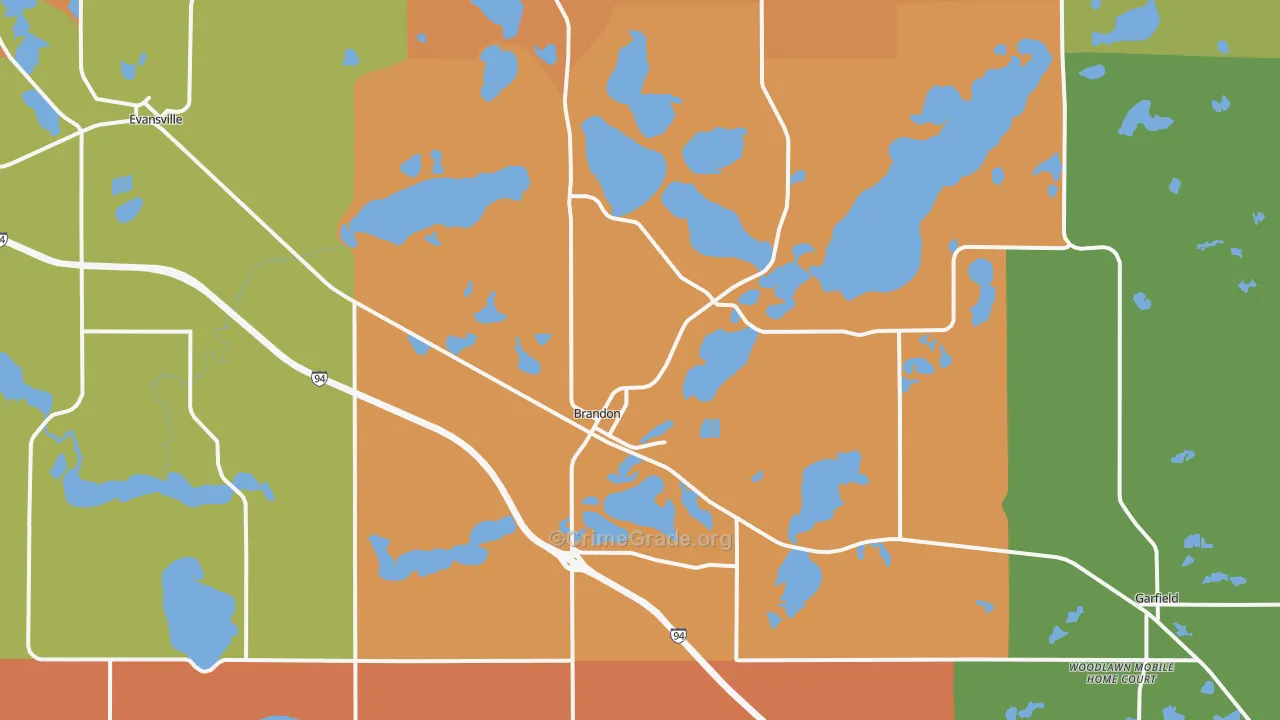 Brandon, MN Map of Robbery Rates