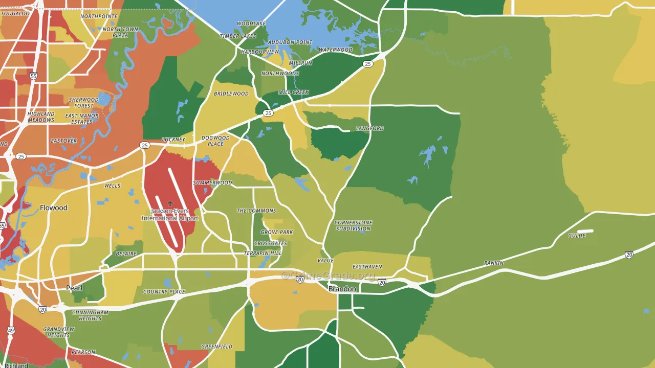 Brandon, MS Map of Robbery Rates