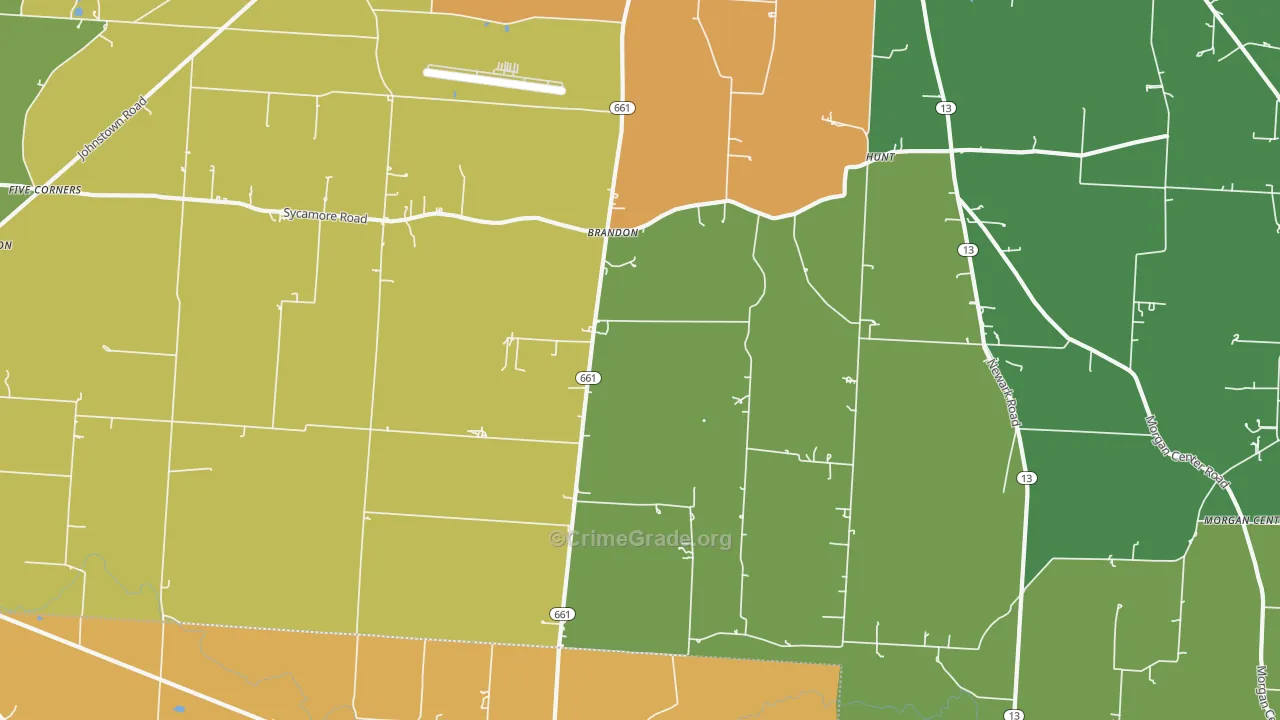 Brandon, OH Map of Robbery Rates