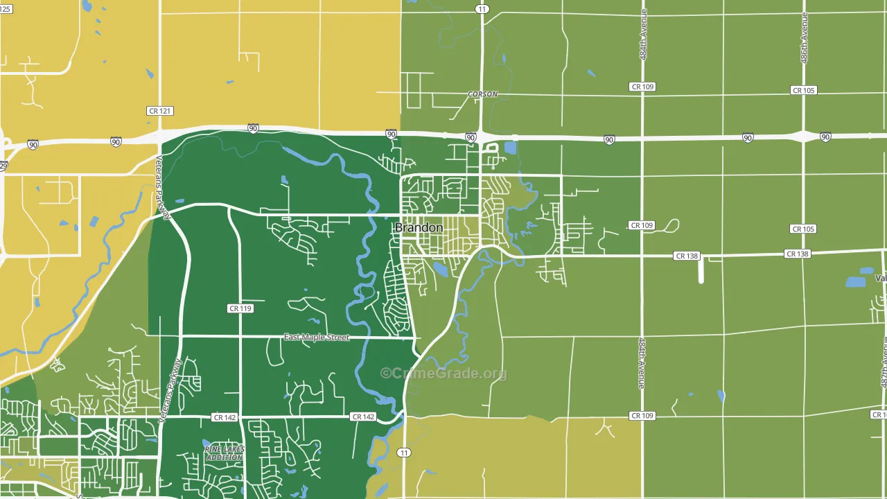 Brandon, SD Map of Robbery Rates